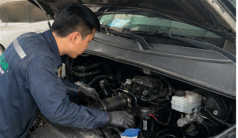 Kỹ thuật viên ETEKCAR VN kiểm tra động cơ